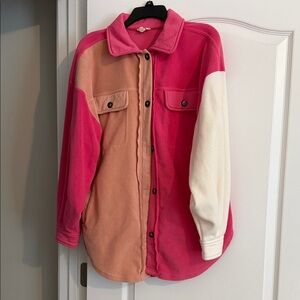 BiBi Colorblock Teddy Jacket in Pink, Tan, and Cream